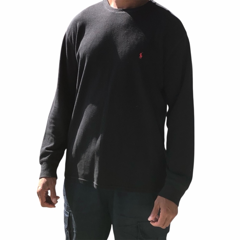 🎂Polo Ralph Lauren Long Sleeve Top Black with Red Logo Size 2XLT —#055
